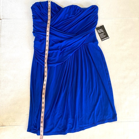 NWT Express draped ruched Y2K convertible strapless colbalt blue mini dress Sz L - Picture 13 of 14